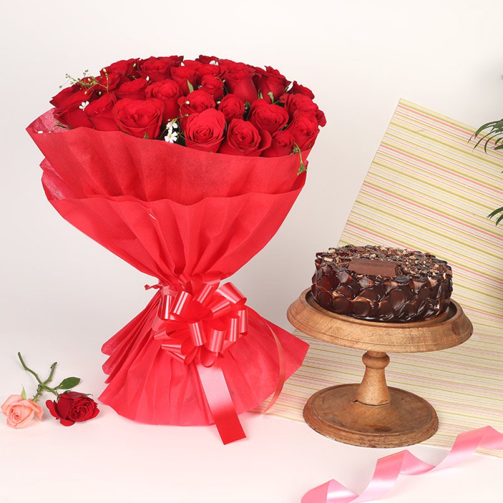 Chocolate Cake Roses Combo