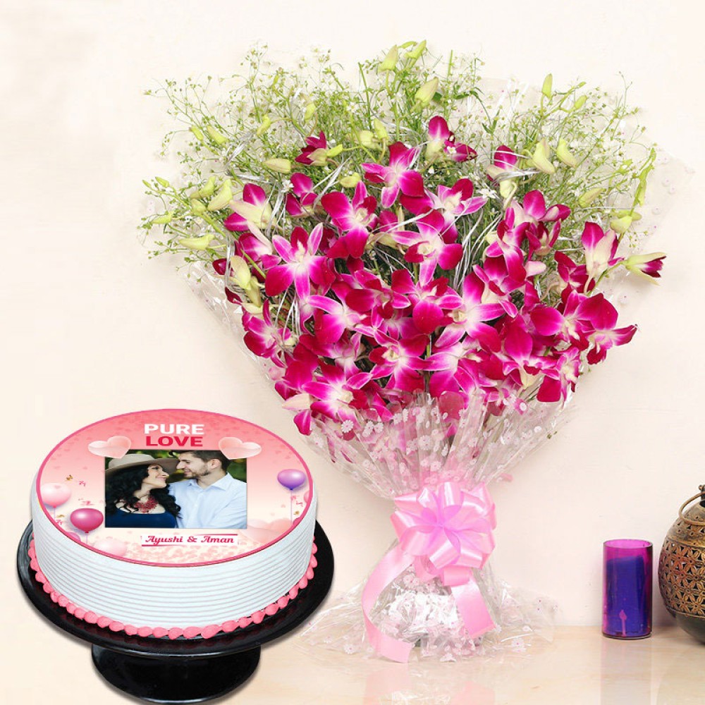 Photo Cake Cake With Flowers Combo