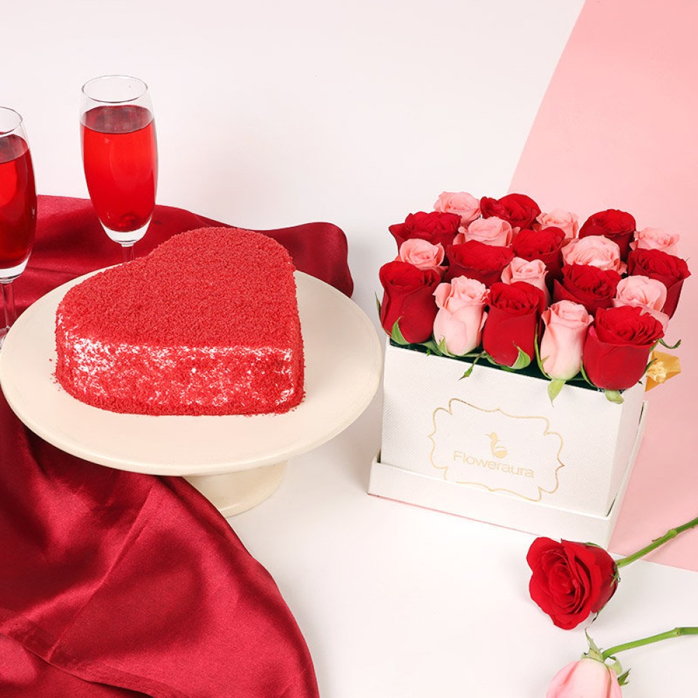Red Velvet Cake With Roses Combo