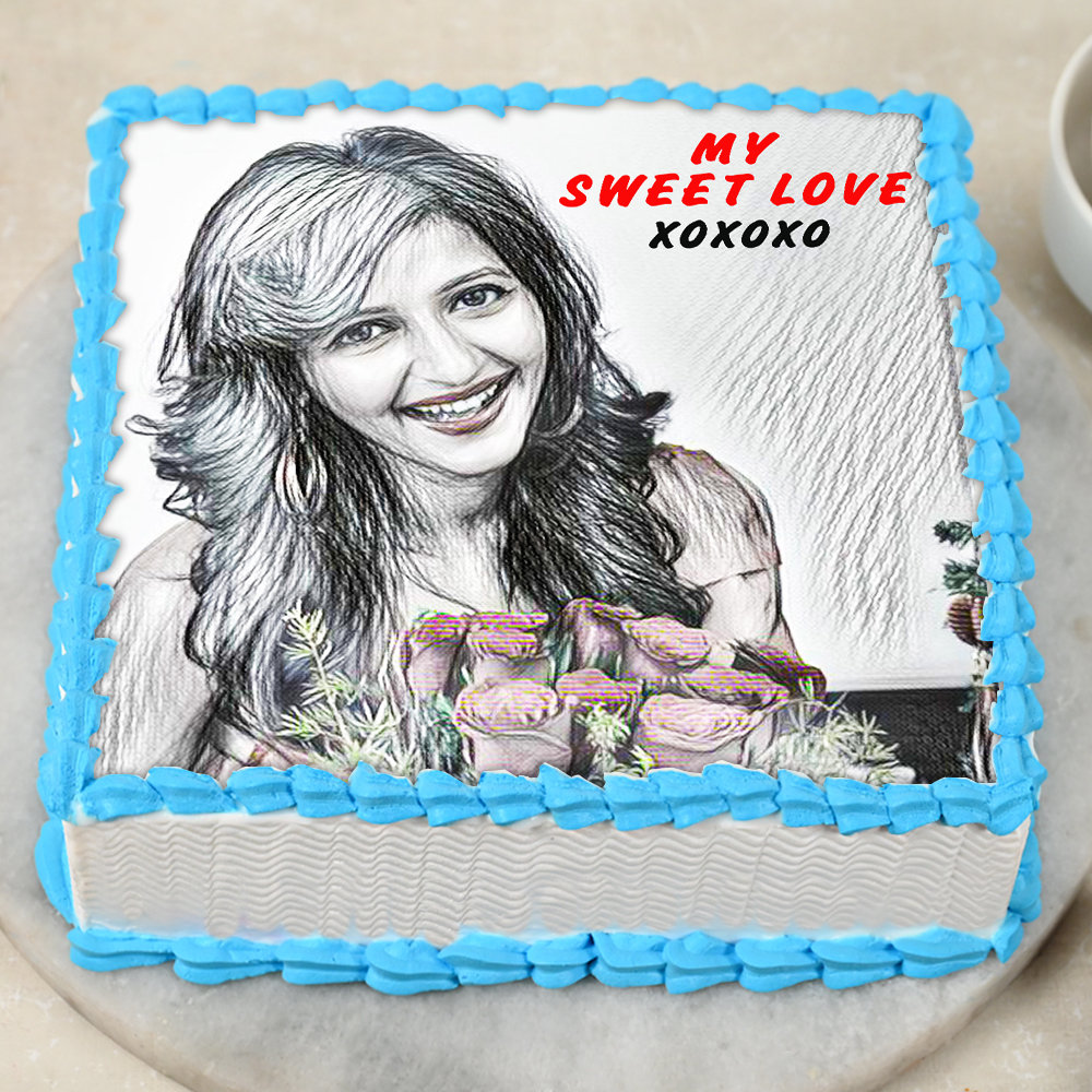 Pencil Sketch Photo Cake