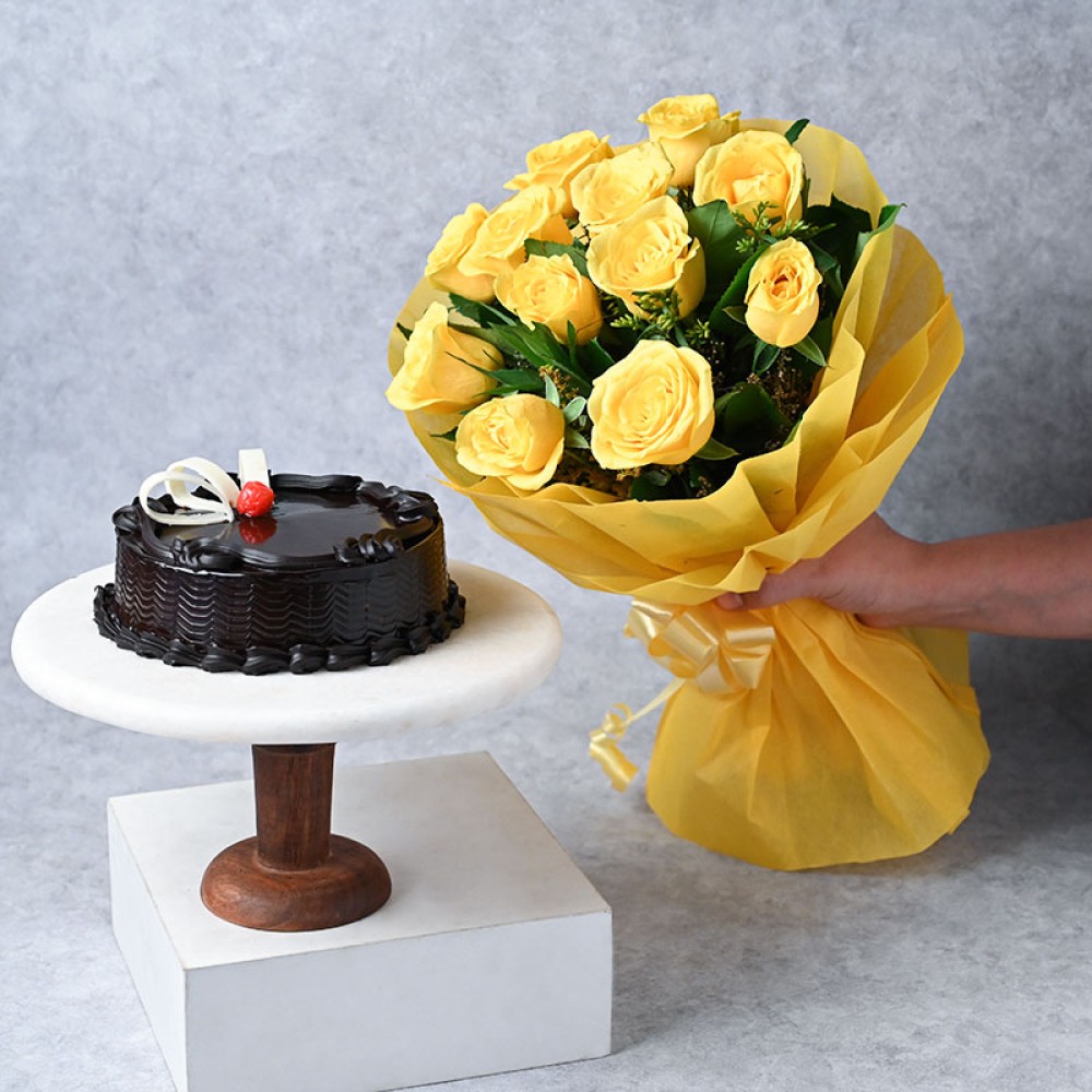 Yellow Flowers With Choco Cake